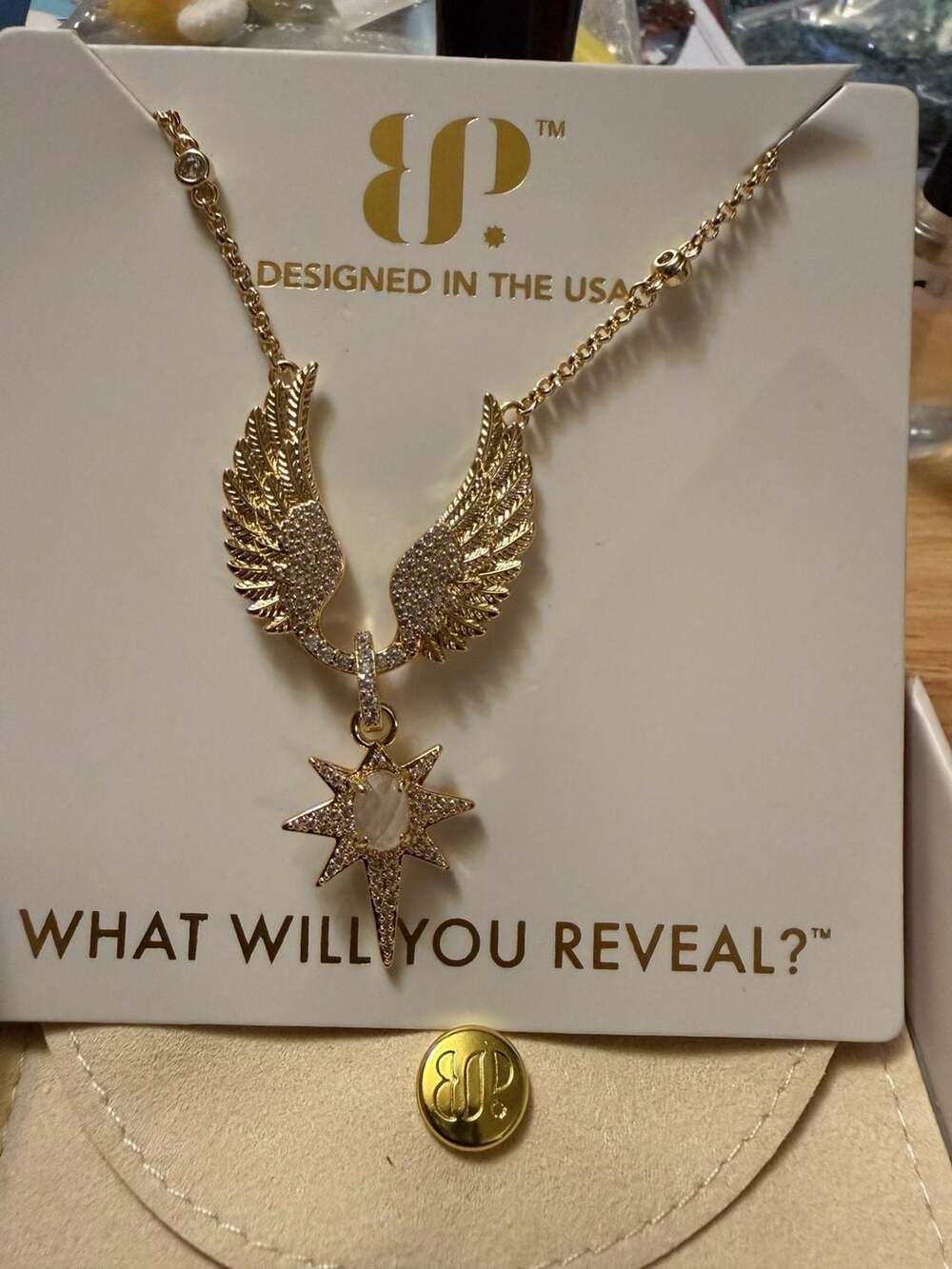 Wings of an Angel Gold Plated Necklace with Genuine Moonstone